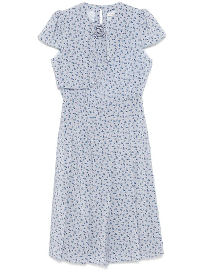 Rose-Print Pleat-Detailing Midi Dress