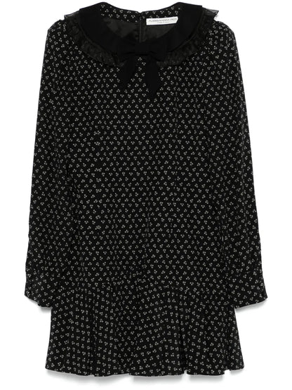 Flower-Print Silk Mini Dress