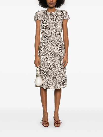 Leopard-Print Pleated Midi Dress