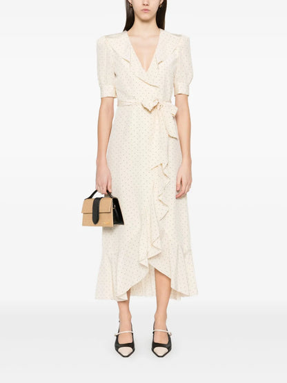 Polka-Dot Wrap Midi Dress
