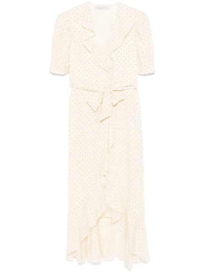 Polka-Dot Wrap Midi Dress
