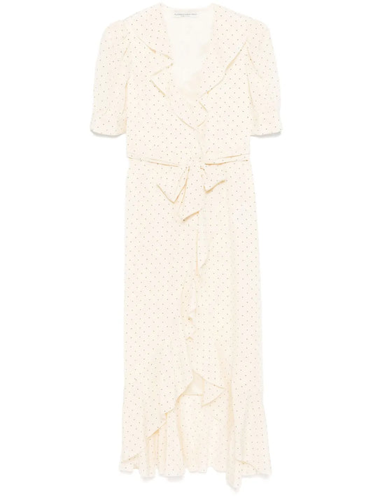 Polka-Dot Wrap Midi Dress