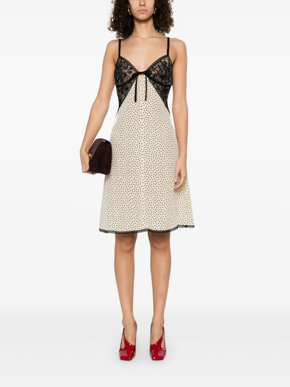 Polka-Dot-Print Lace-Intarsia Mini Dress