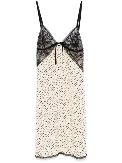Polka-Dot-Print Lace-Intarsia Mini Dress