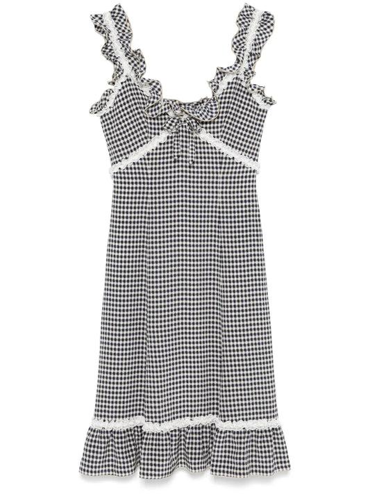Grid-Pattern Midi Dress