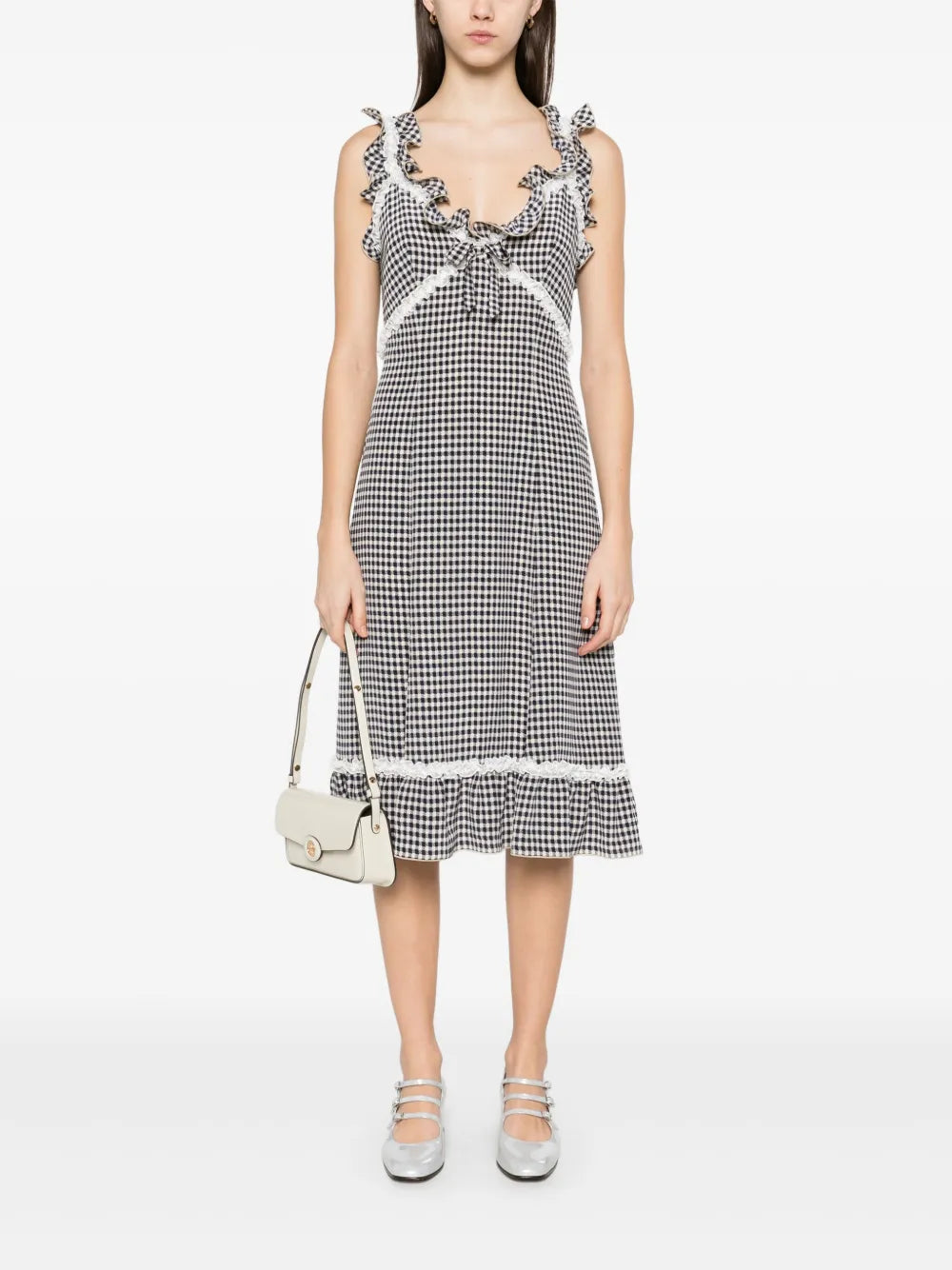 Grid-Pattern Midi Dress