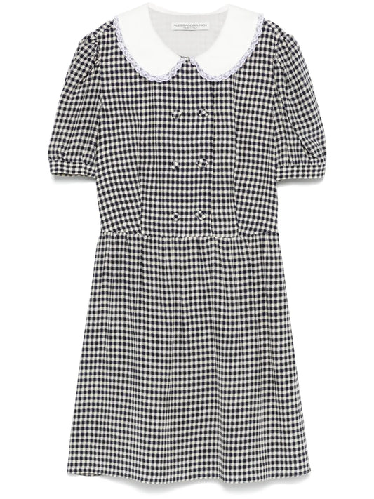Vichy-Print Silk Mini Dress
