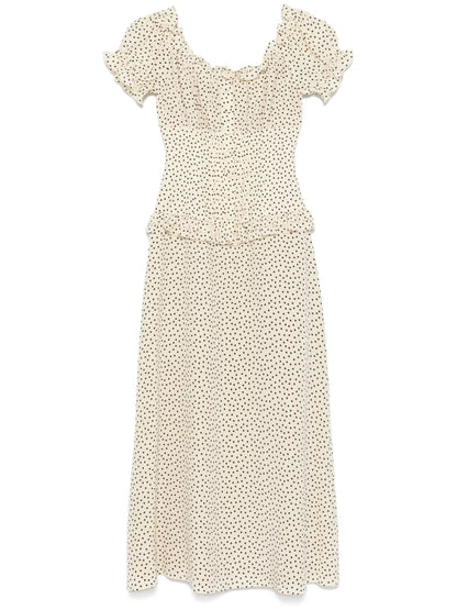 Polka-Dot Off-Shoulder Midi Dress