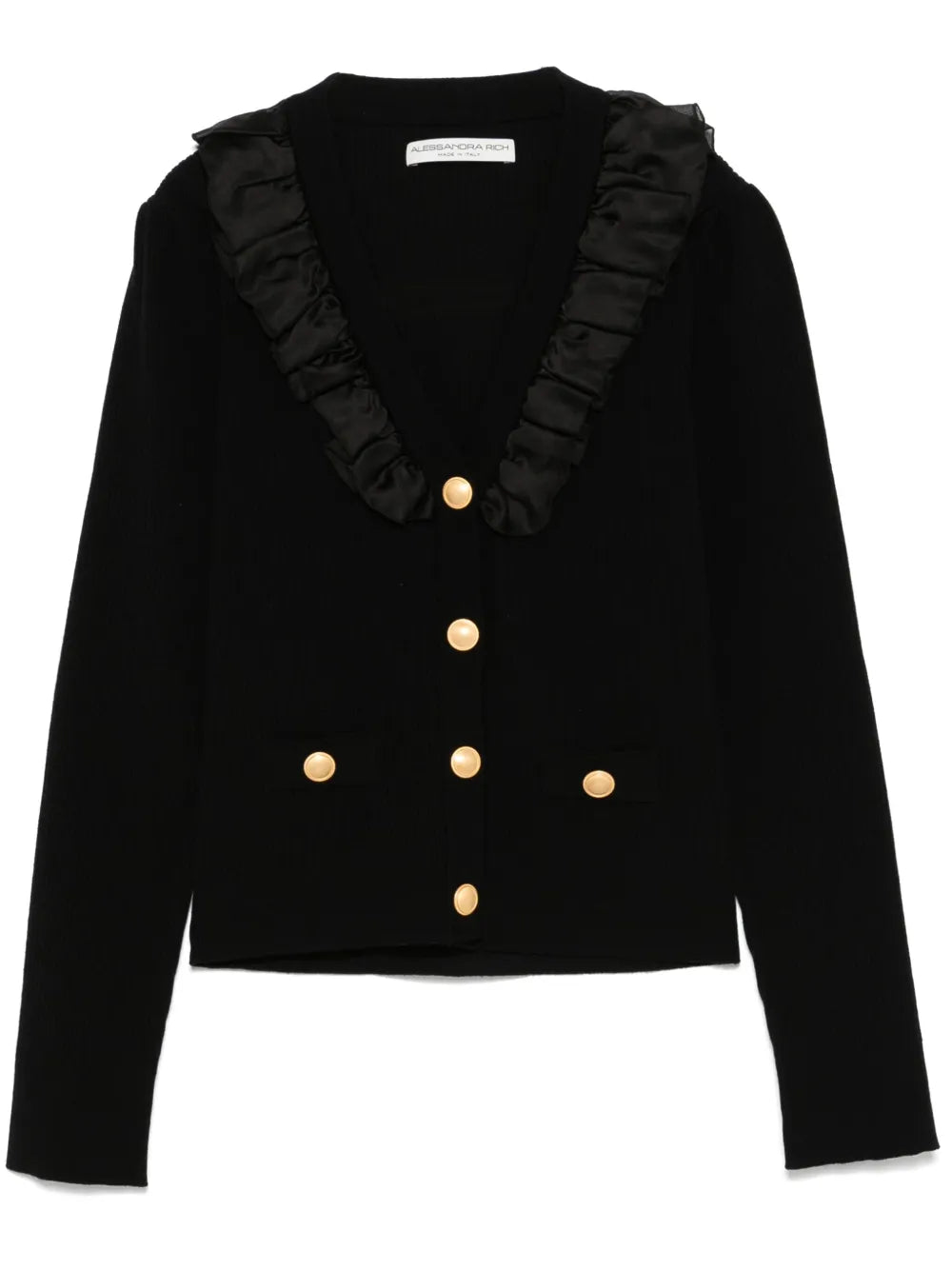 Ruffle-Detail Ribbed Cardigan