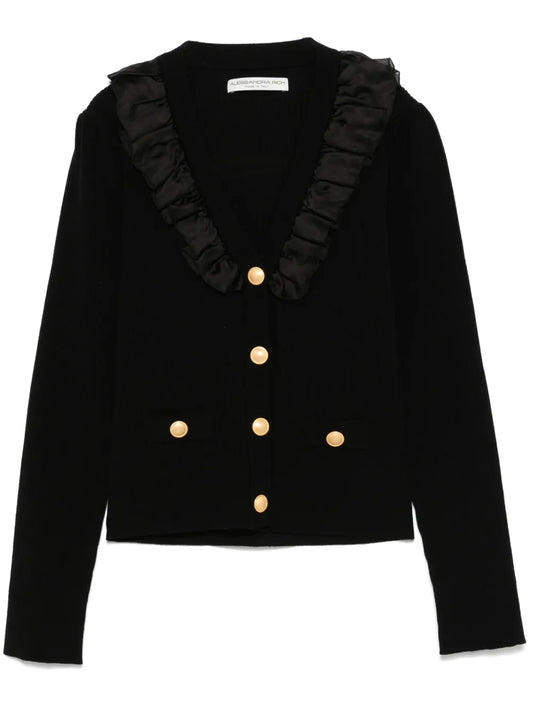 Ruffle-Detail Ribbed Cardigan