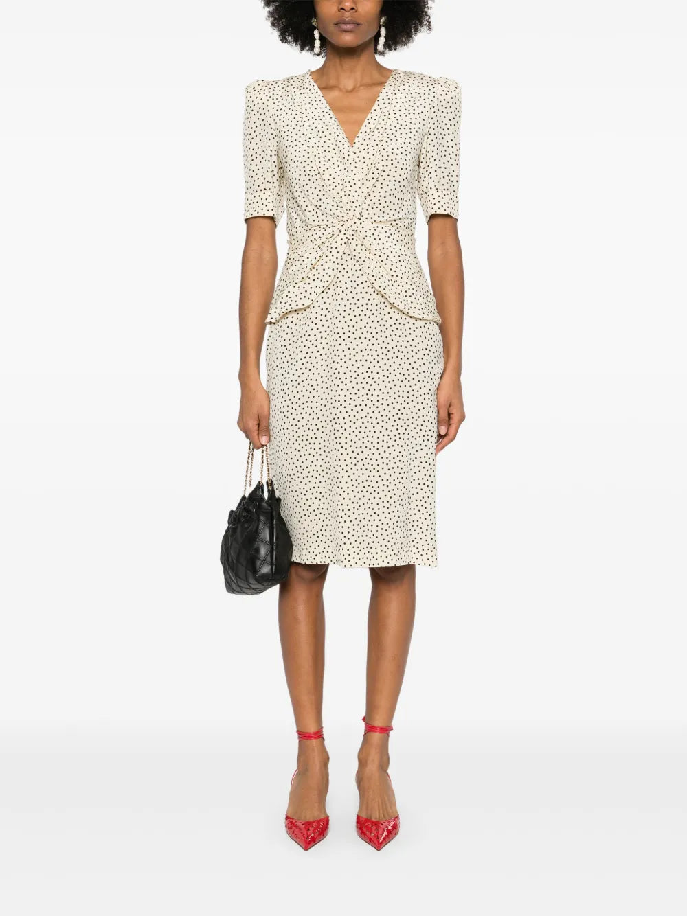 Polka-Dot Silk Midi Dress