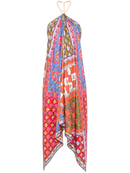 Festa-Print Silk Midi Dress