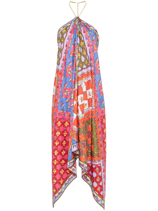 Festa-Print Silk Midi Dress