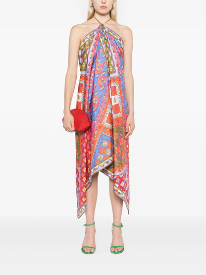 Festa-Print Silk Midi Dress