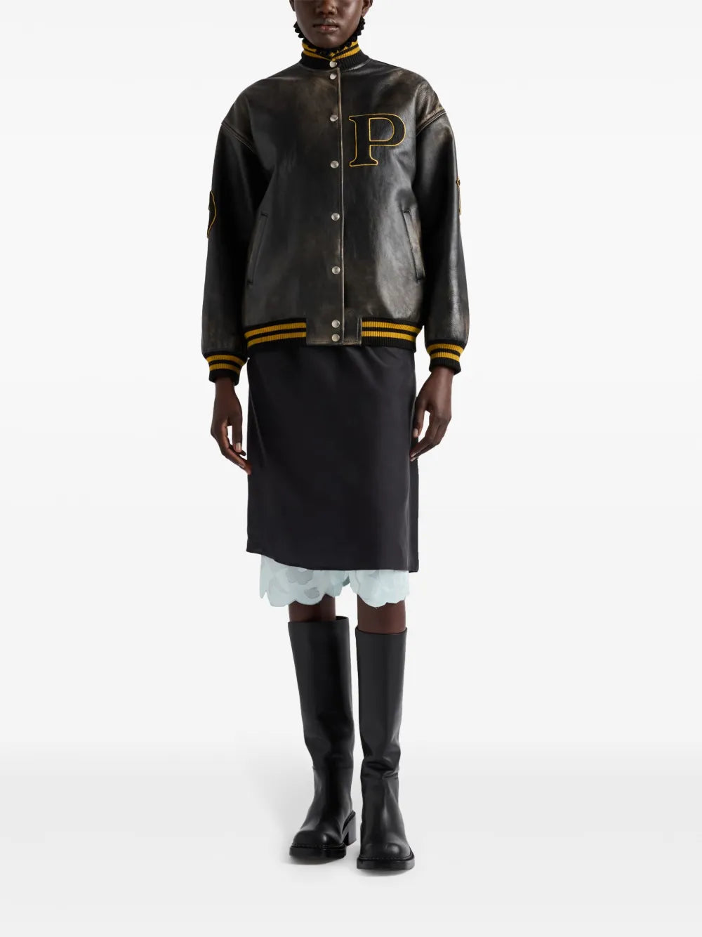 Logo-Appliqué Leather Bomber Jacket