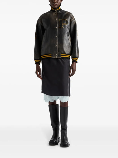 Logo-Appliqué Leather Bomber Jacket