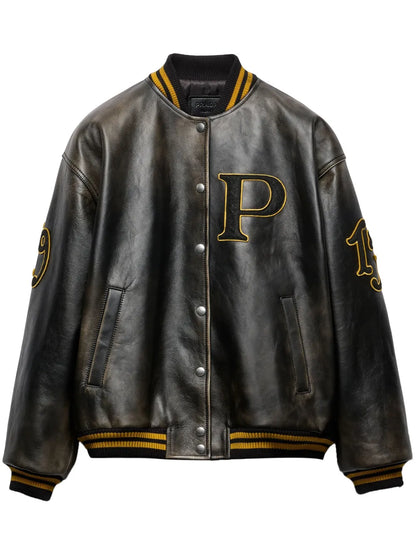 Logo-Appliqué Leather Bomber Jacket