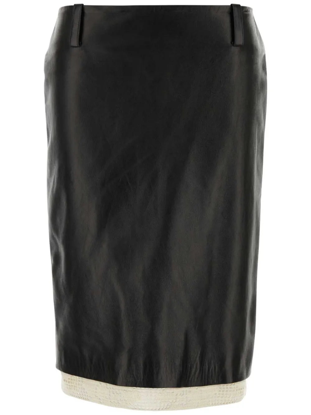 Crochet-Trimmed Leather Skirt