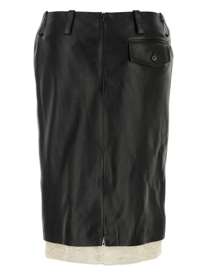 Crochet-Trimmed Leather Skirt
