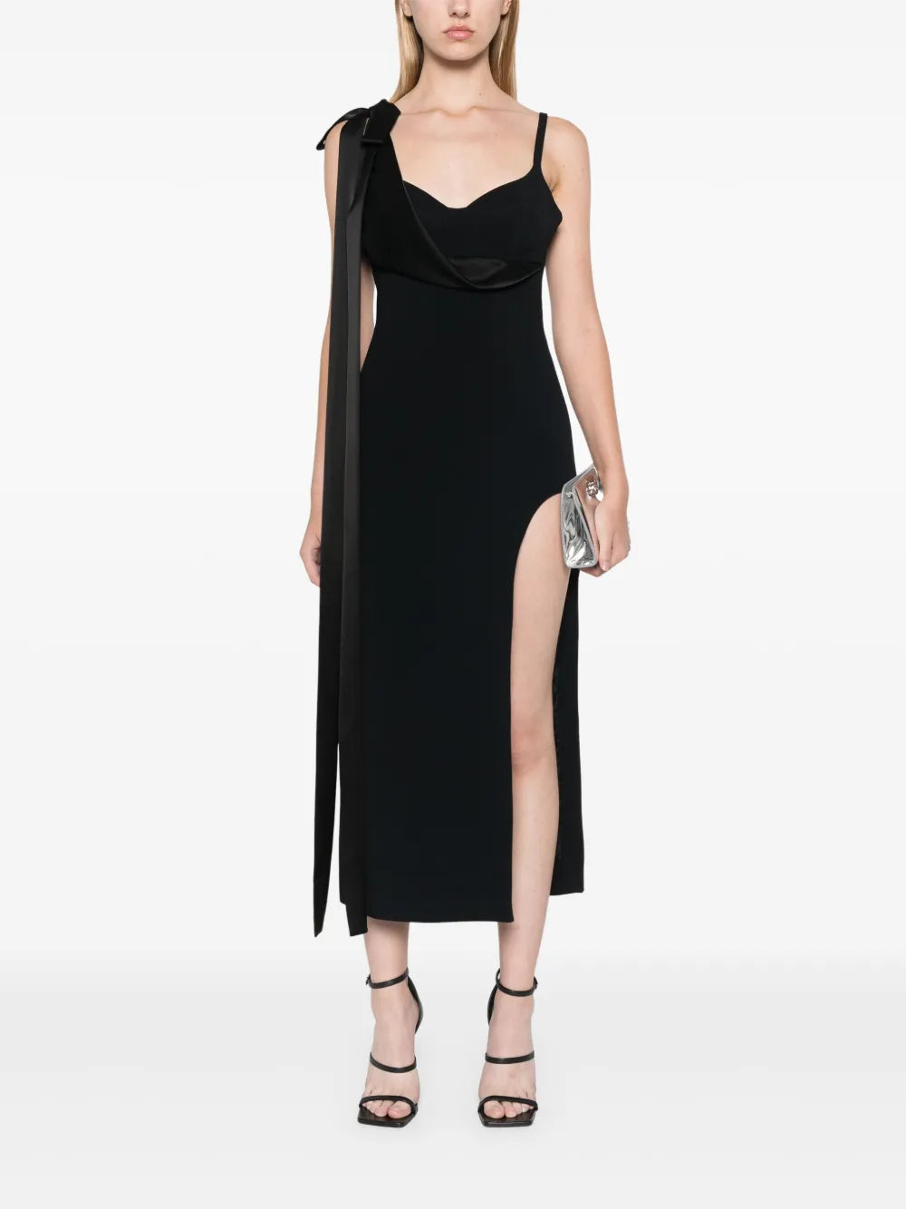 Satin-Bow Midi Dress