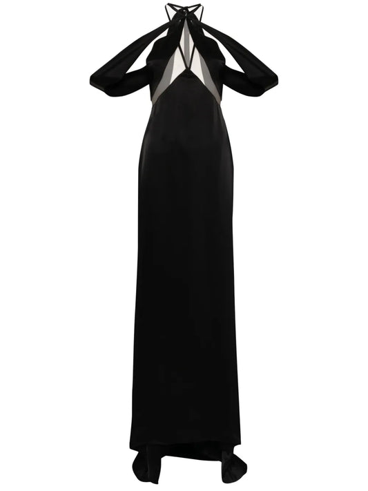 Tulle-Detail Satin Gown
