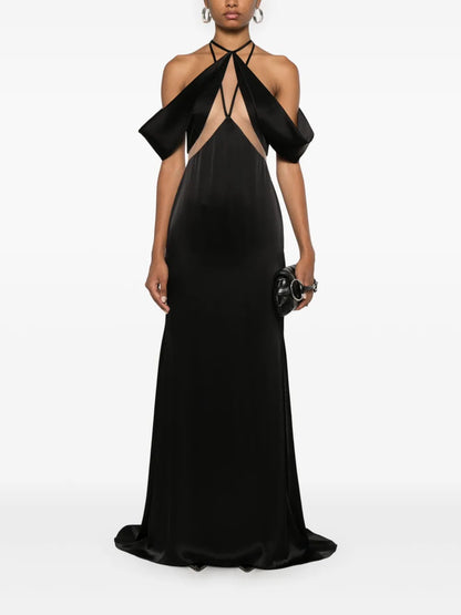 Tulle-Detail Satin Gown