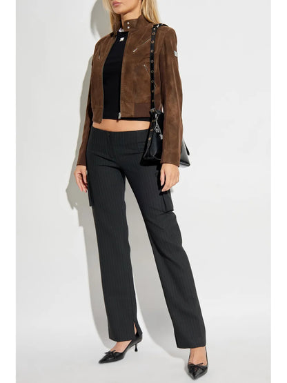 Pinstriped Straight Trousers