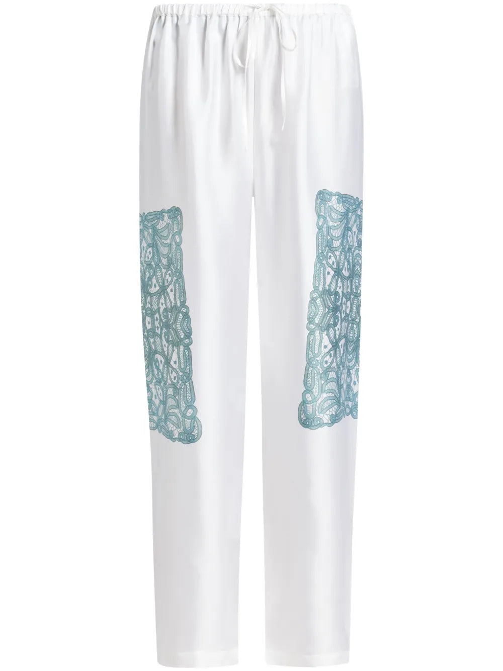 Lace-Print Silk Trousers
