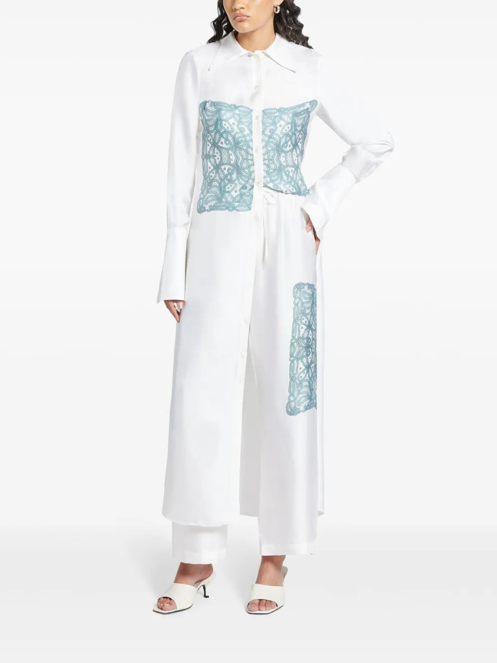 Lace-Print Silk Trousers