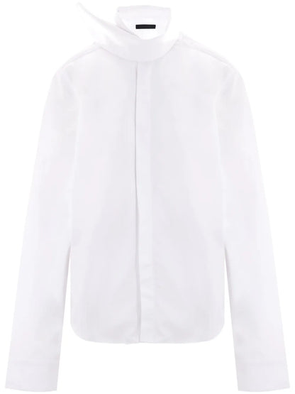 Scarf-Collar Cotton Shirt