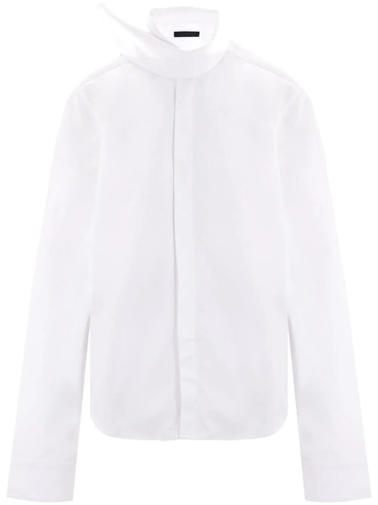 Scarf-Collar Cotton Shirt