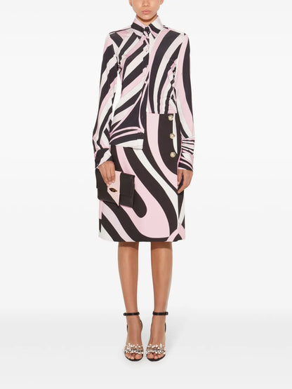 Abstract-Pattern Print Midi Skirt