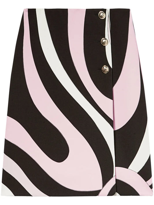 Abstract-Pattern Print Midi Skirt