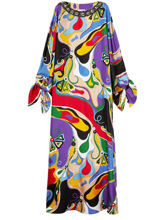 Orchidee-Print Silk Kaftan