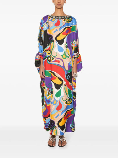 Orchidee-Print Silk Kaftan