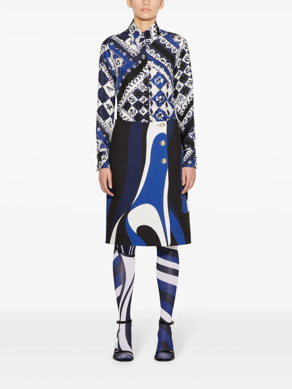 Abstract-Pattern Print Midi Skirt