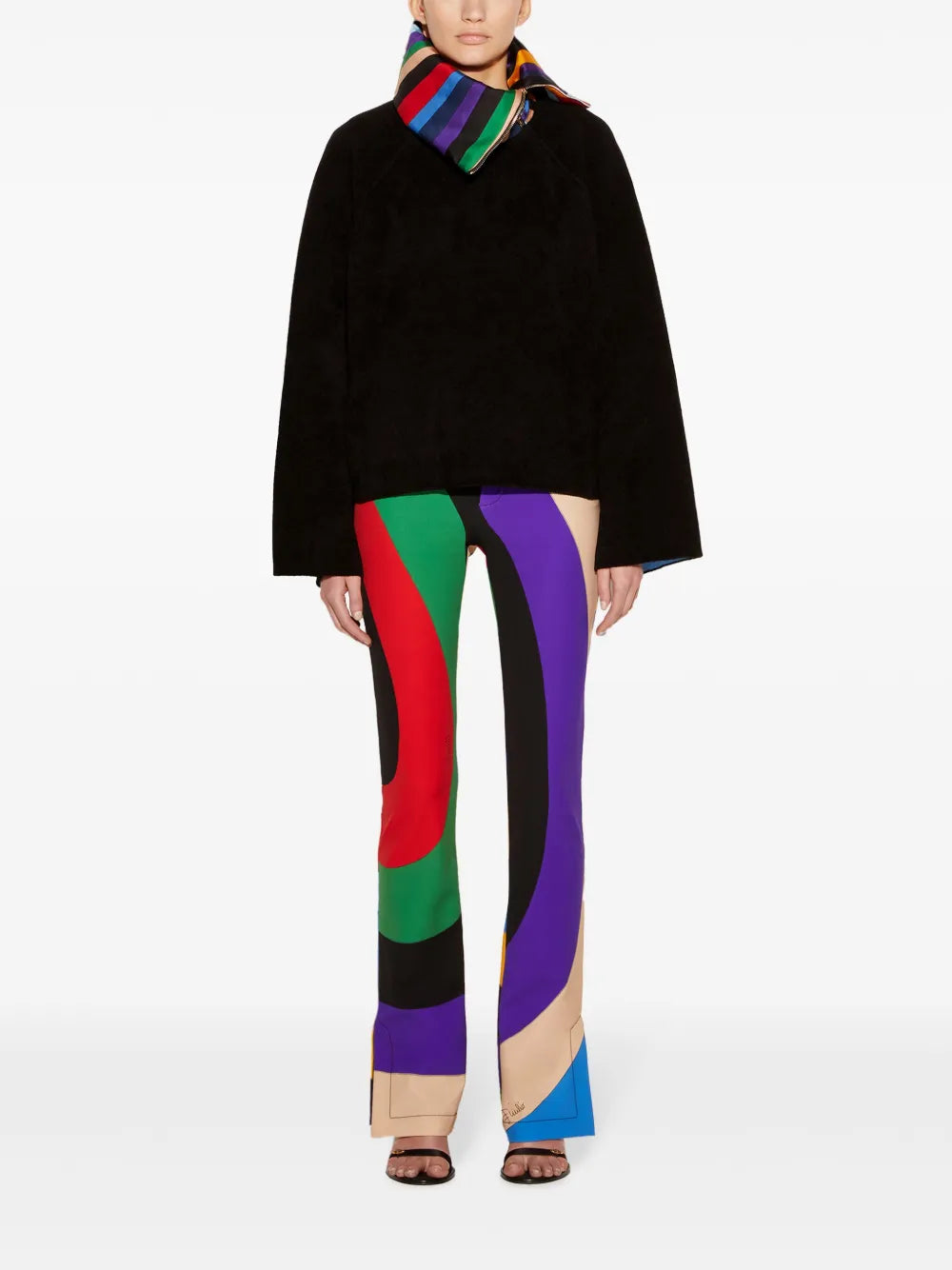 Iride-Print Trim Velvet Sweater