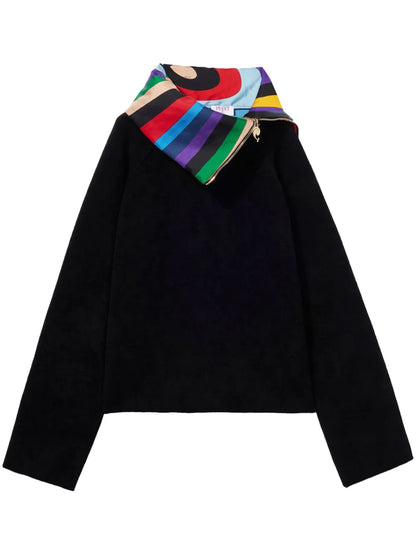 Iride-Print Trim Velvet Sweater
