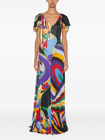 Orchidee And Iride-Print Maxi Dress
