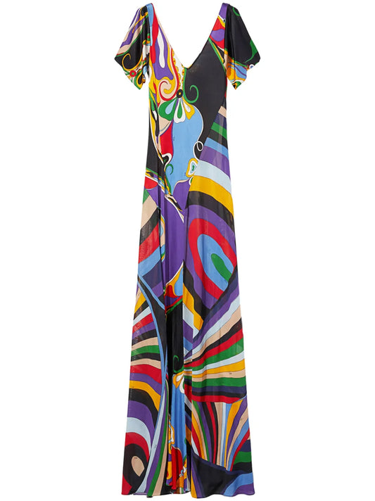 Orchidee And Iride-Print Maxi Dress