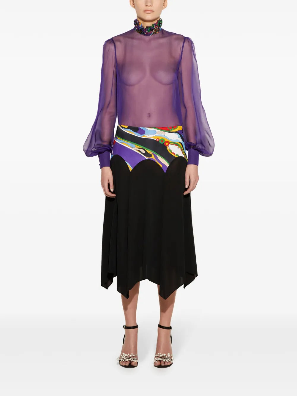 Orchidee-Print Detail Midi Skirt