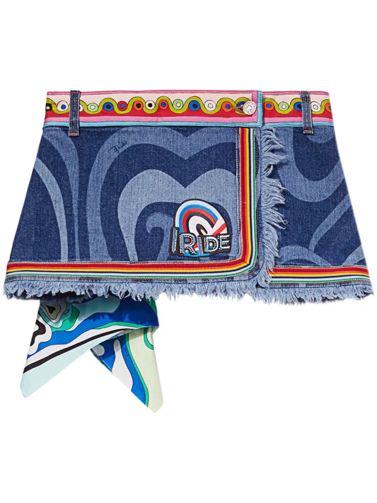 Marmo-Print Denim Skirt