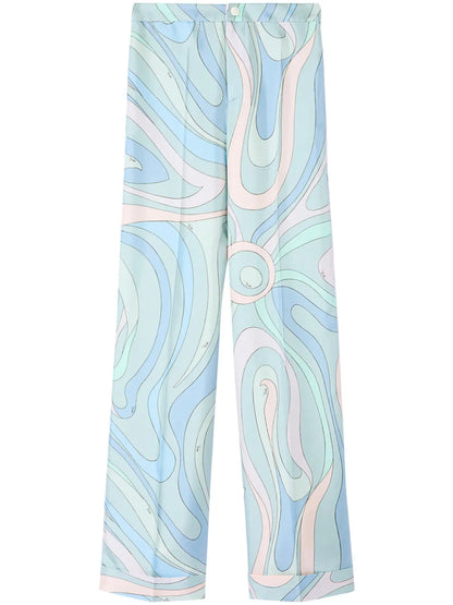 Abstract-Print Silk Twill Trousers