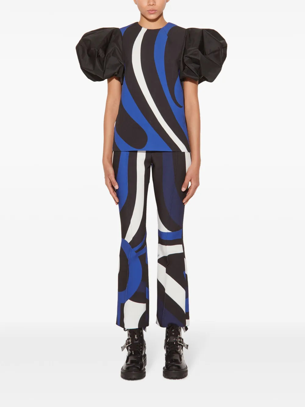 Marmo-Print Flared Trousers