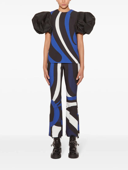 Marmo-Print Flared Trousers