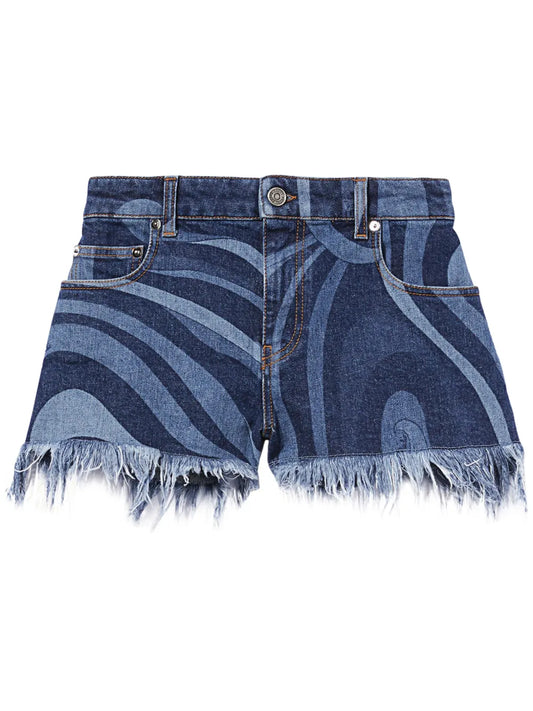 Marmo-Print Denim Shorts
