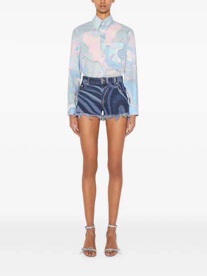 Marmo-Print Denim Shorts