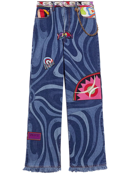 Marmo-Print Embellished Jeans