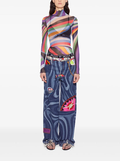 Marmo-Print Embellished Jeans