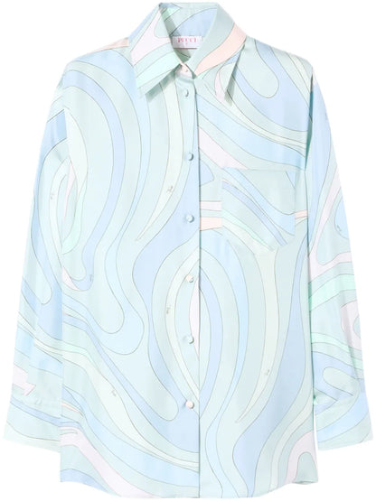 All-Over Graphic Print Silk Twill Shirt